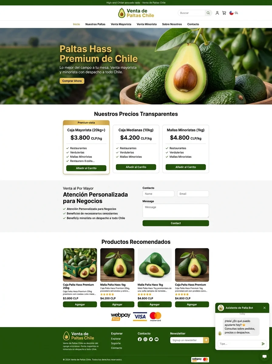 Venta de Paltas Chile - E-Commerce & IA - Captura Completa