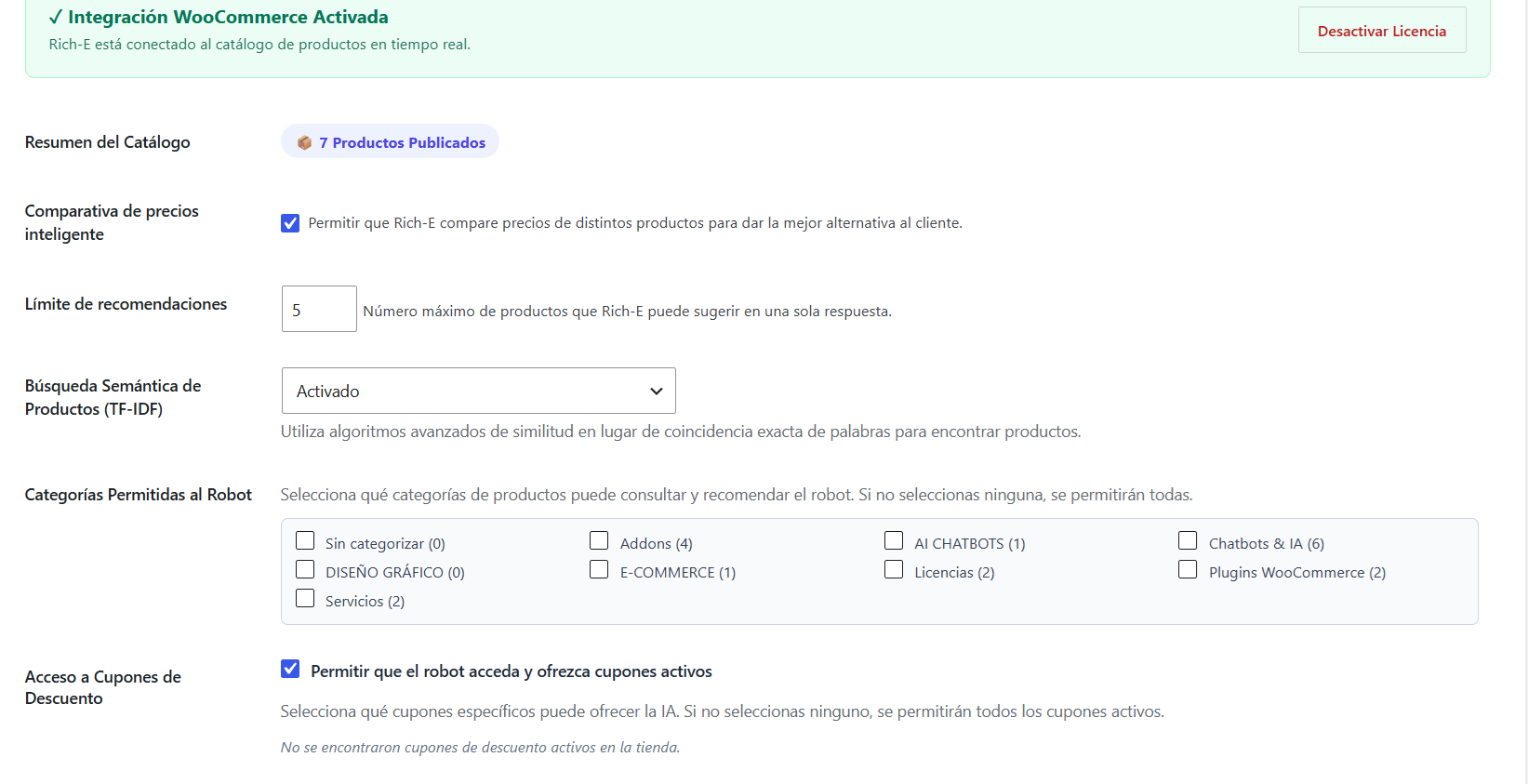 Asistente Virtual WooCommerce - Panel de administración del Chatbot